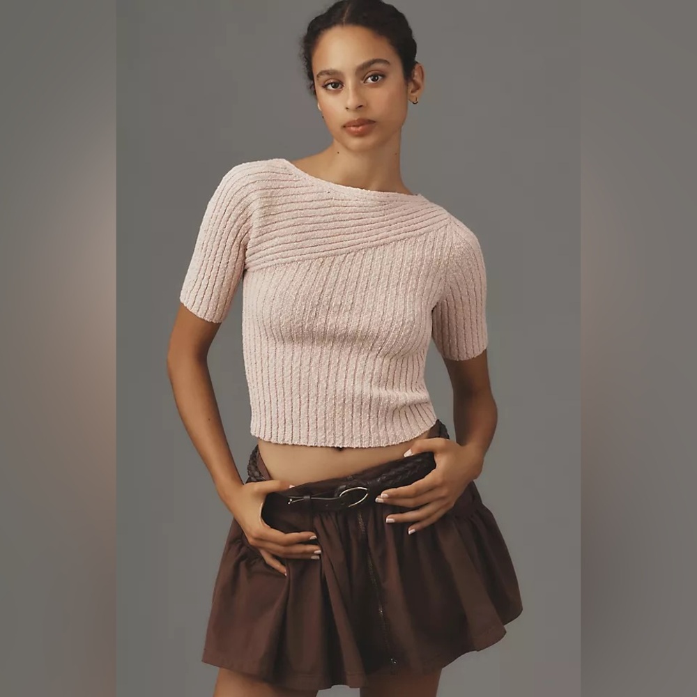 Maeve Anthropologie Ribbed Sweater Tee Blush Pink